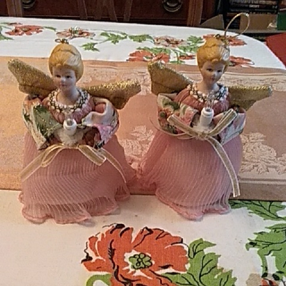 Vintage Pink & Gold Angel Ornaments (2)